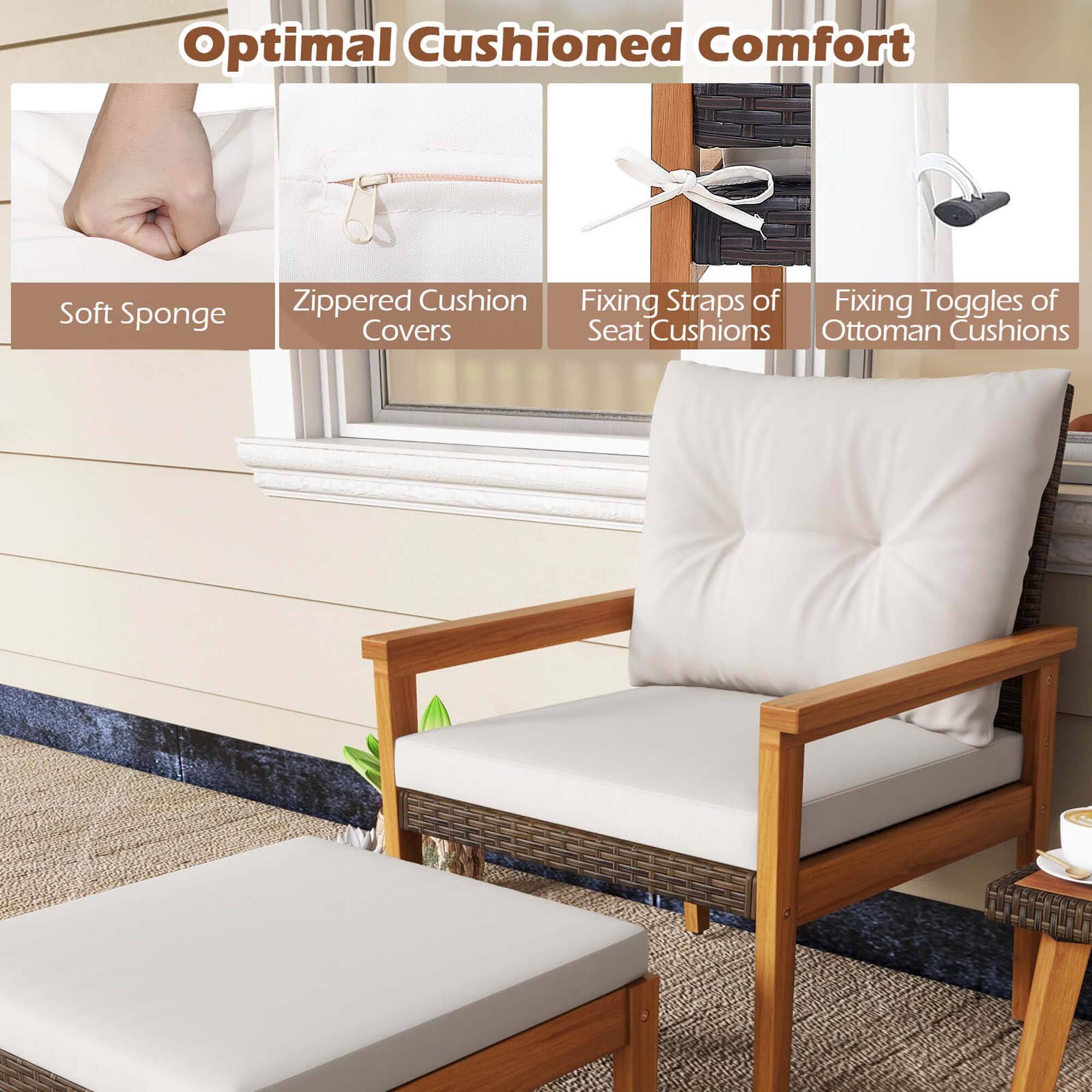 Optimal Cushioned Comfort

- Soft Sponge
- Zippered Cushion Covers
- Fixing Straps of Seat Cushions
- Fixing Toggles of Ottoman Cushions