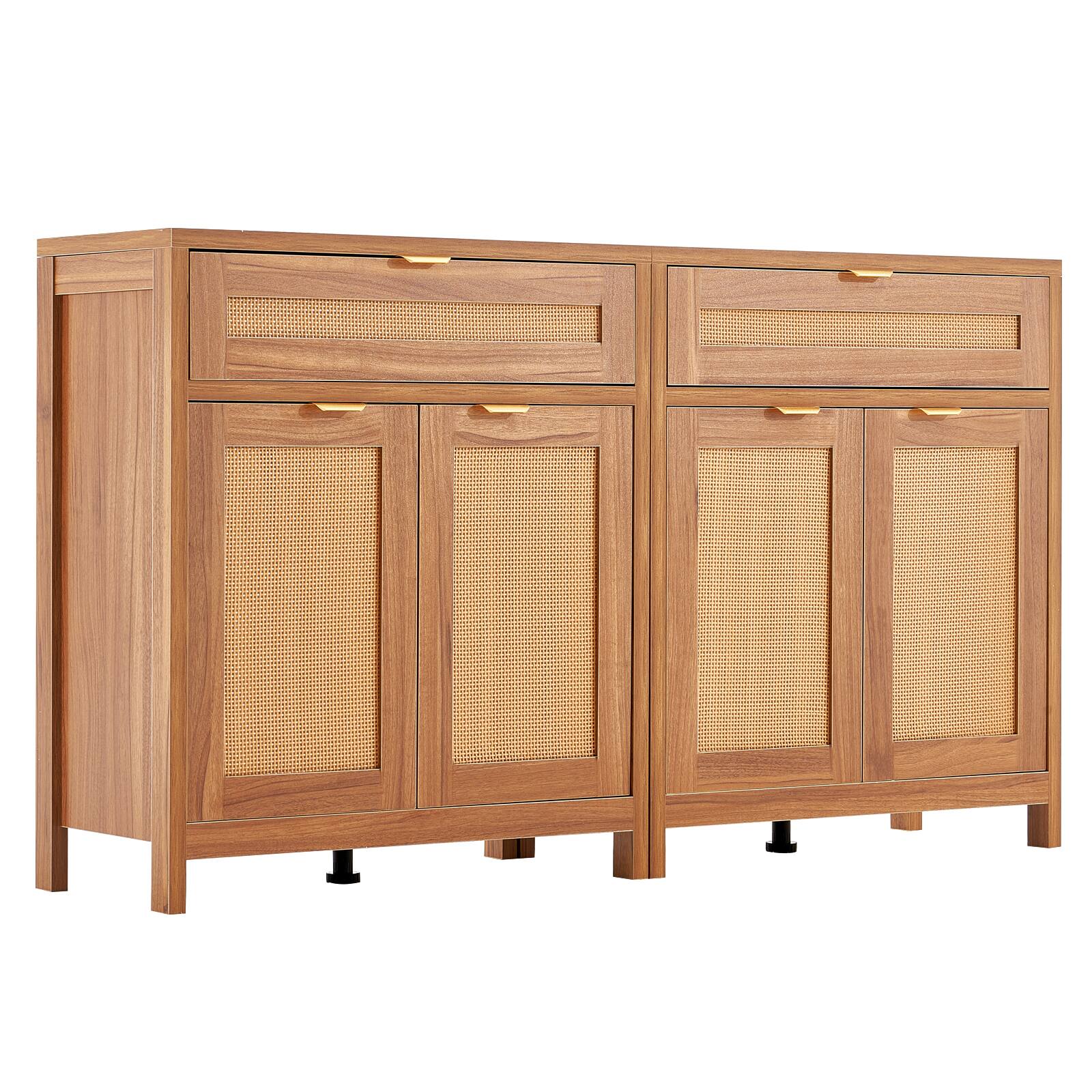 Alt View 5. VEVOR - Rattan Cabinet, Set of 2, Rattan Storage Cabinet with 4 Magnetic Doors and 2 Drawers, Sideboard Buffet Cabinet - Natural wood.