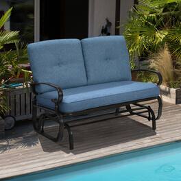 Gymax - Patio Swing Glider Chair Rocking Loveseat Bench for 2 Persons w/ Cushions - Blue