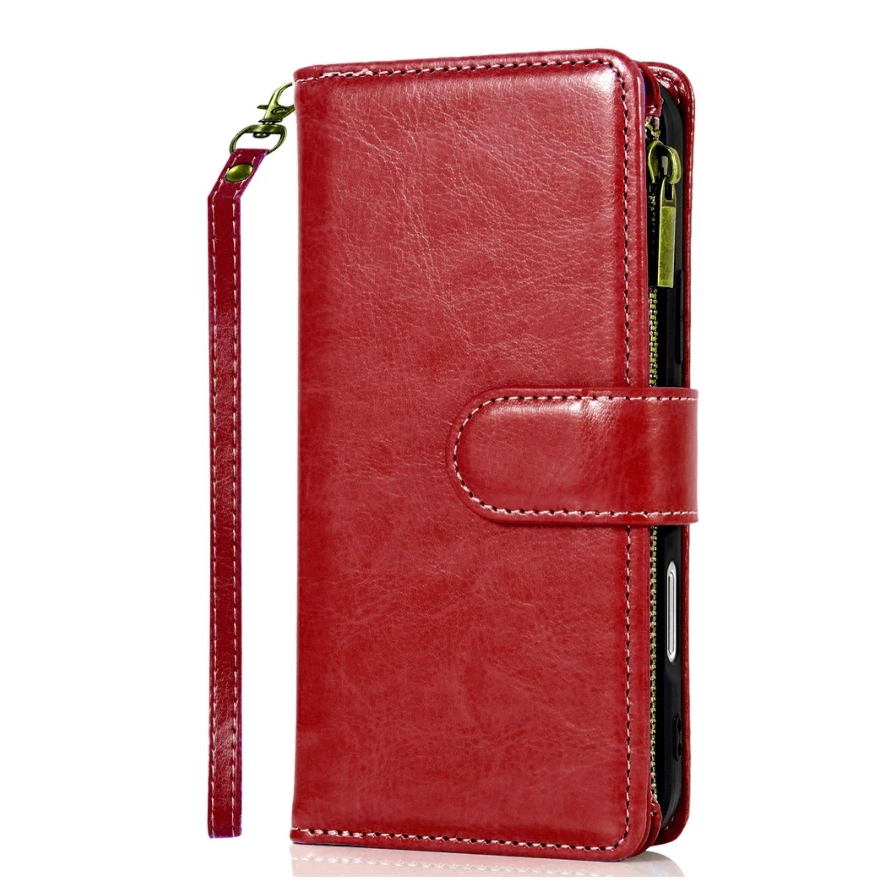 Back. Kitcheniva - PU Leather Phone Wallet Zipper With Tempered Glass For iPhone 16 Plus 6.7" Red - Red.