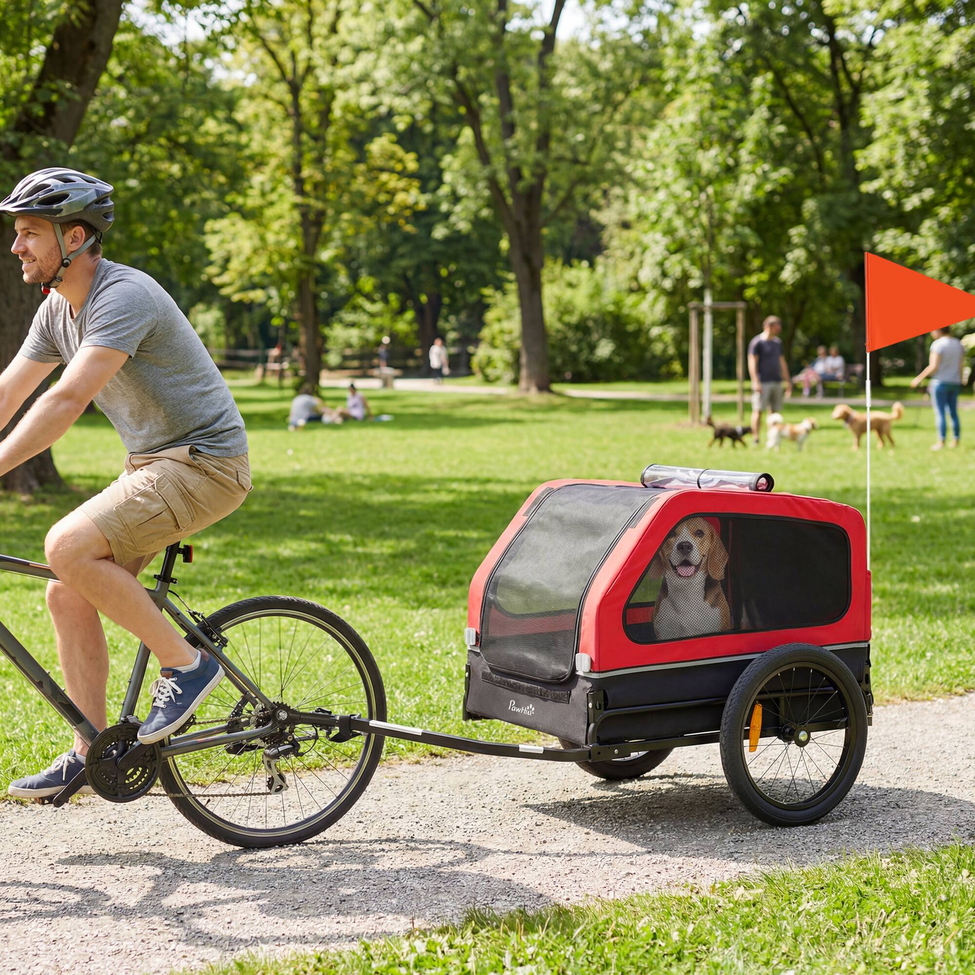 Alt View 1. Pawhut - Bike Trailer for Small & Medium Dogs, Universal Bicycle Coupler - Red.