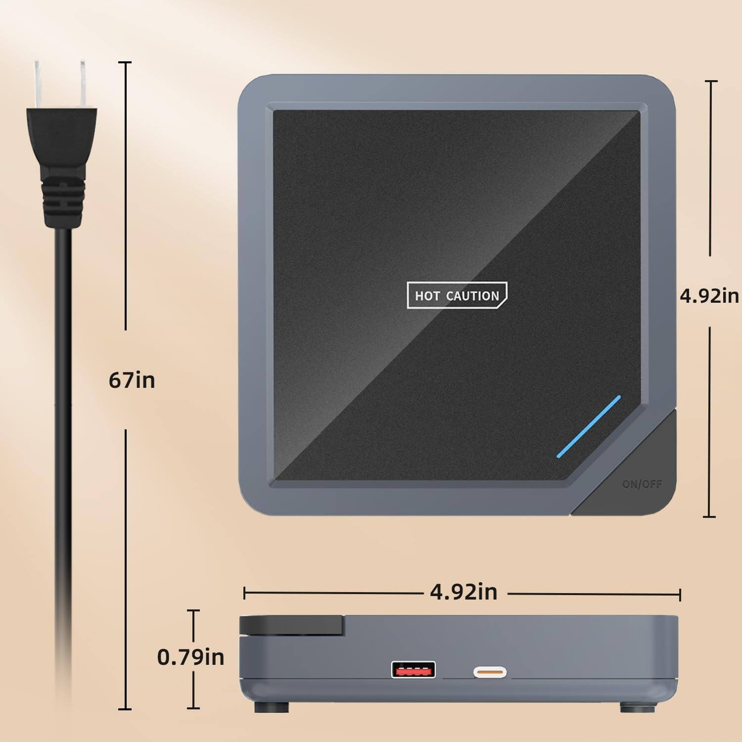 HOT CAUTION  
67in  
4.92in  
0.79in  
4.92in