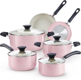 Cook N Home - Basics Ceramic Nonstick Cookware Set, 10-Piece, Nonstick Pots and Pans Set - Pink