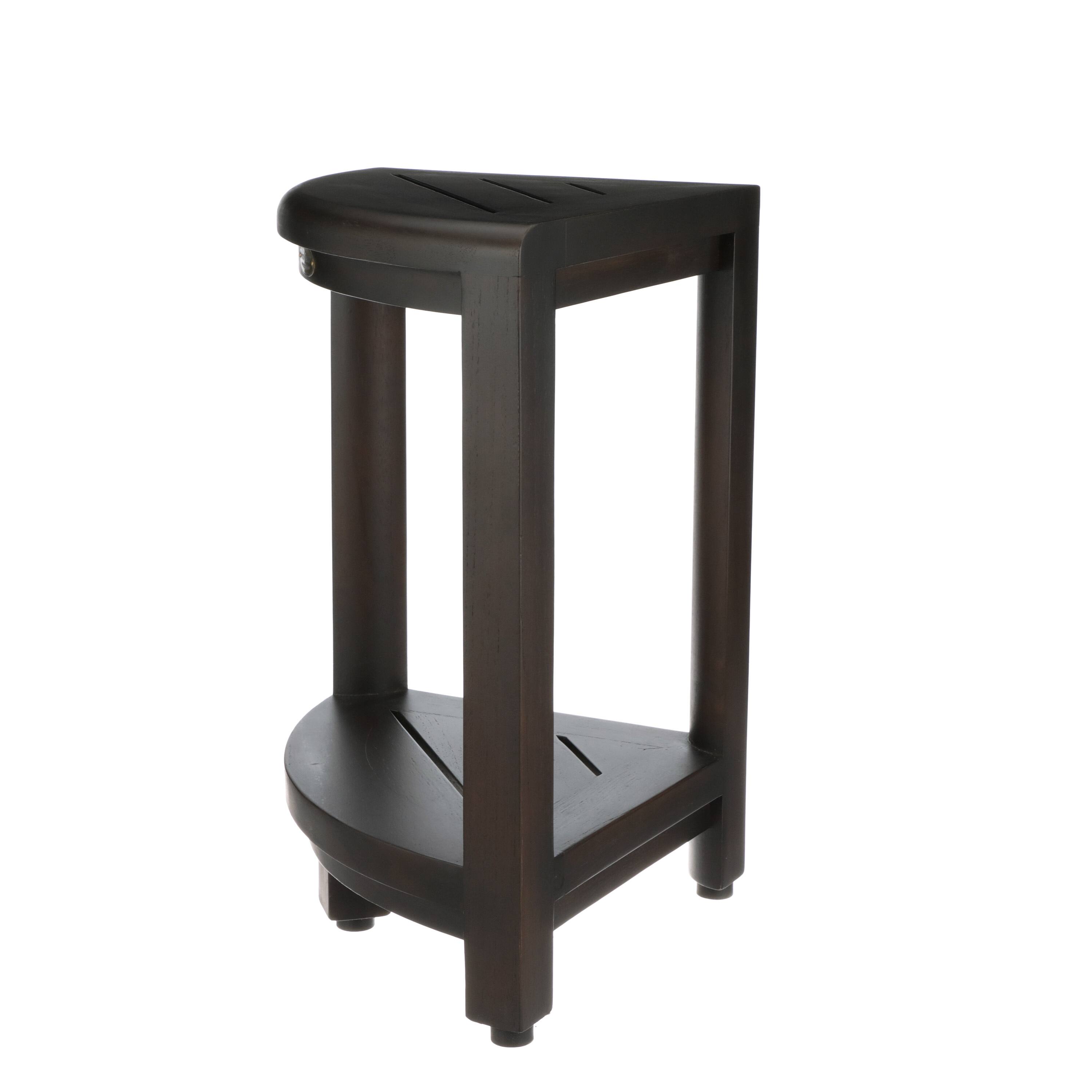 Alt View 2. DecoTeak - DecoTeak® SnazzyCorner® 18"H Teak Wood Corner Shower Bench with Shelf in Woodland Brown Finish - Woodland Brown.