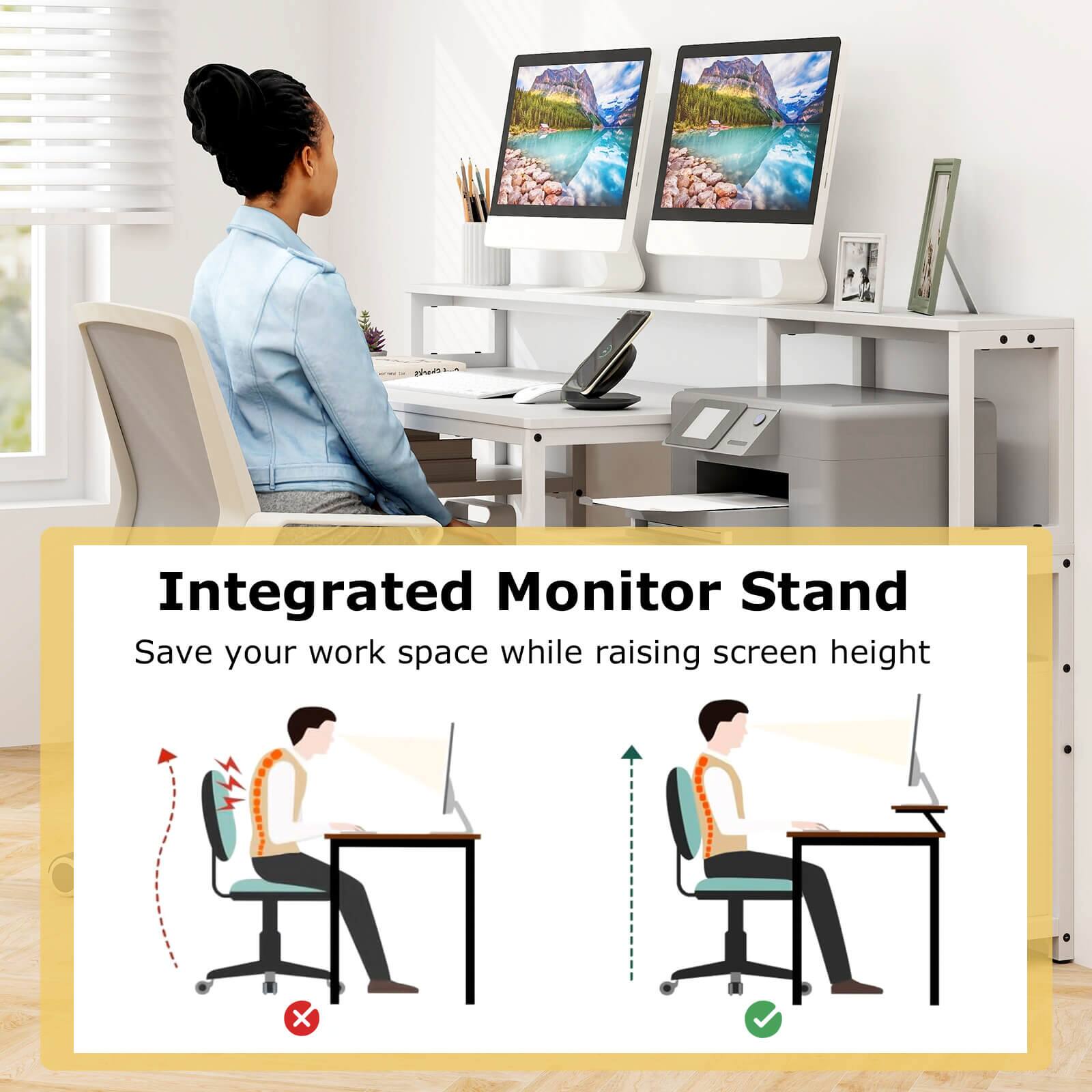 Integrated Monitor Stand: Save your workspace while raising screen height.