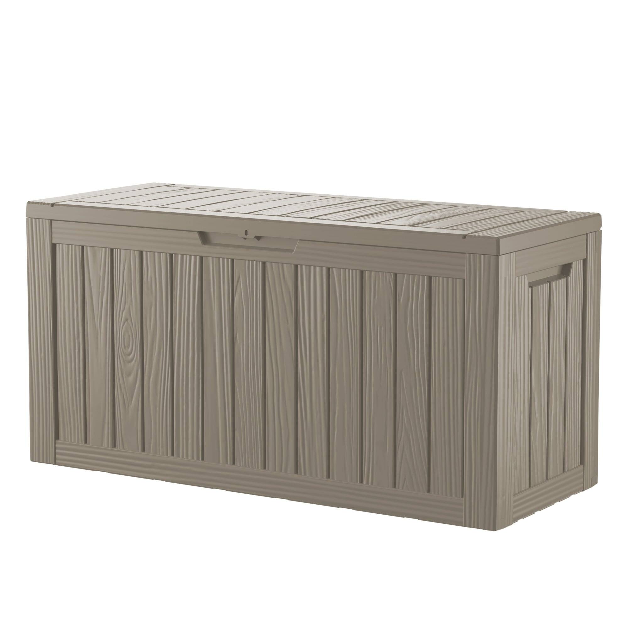Angle. Mondawe - 80 Gallons Resin Waterproof Lockable Outdoor Deck Box - Light Brown.
