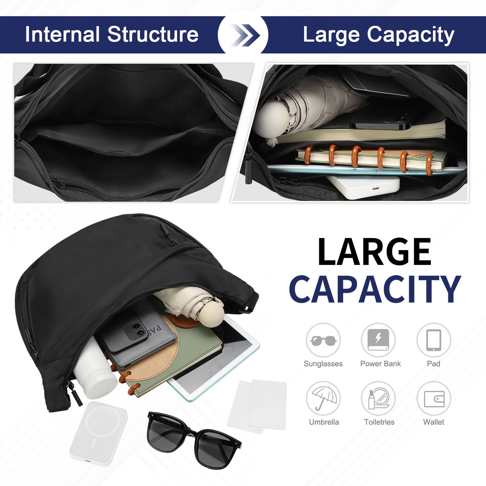 Internal Structure Large Capacity LARGE CAPACITY Sunglasses Power Bank Pad Umbrella Toiletries Wallet