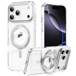 UUCOVER - Magnetic Frosted Case For Apple iPhone 18 Pro Max with Rotatable Ring Stand, Compatible with MagSafe, Shockproof Cover - Clear