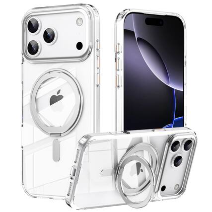 Front. UUCOVER - Magnetic Kickstand Frosted Case For Apple iPhone 18 Pro with Rotatable Ring, Compatible with MagSafe, Shockproof Cover - Clear.