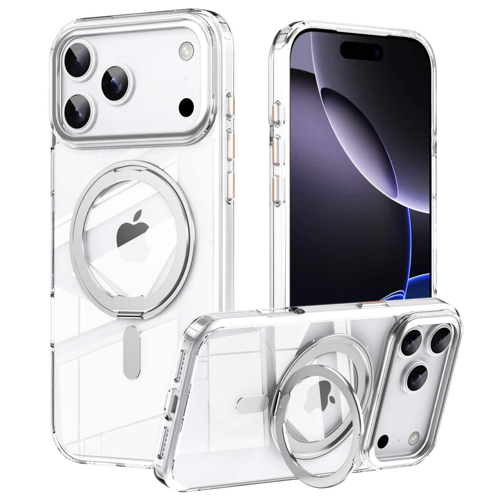 Front. UUCOVER - Magnetic Frosted Case For Apple iPhone 18 Pro Max with Rotatable Ring Stand, Compatible with MagSafe, Shockproof Cover - Clear.