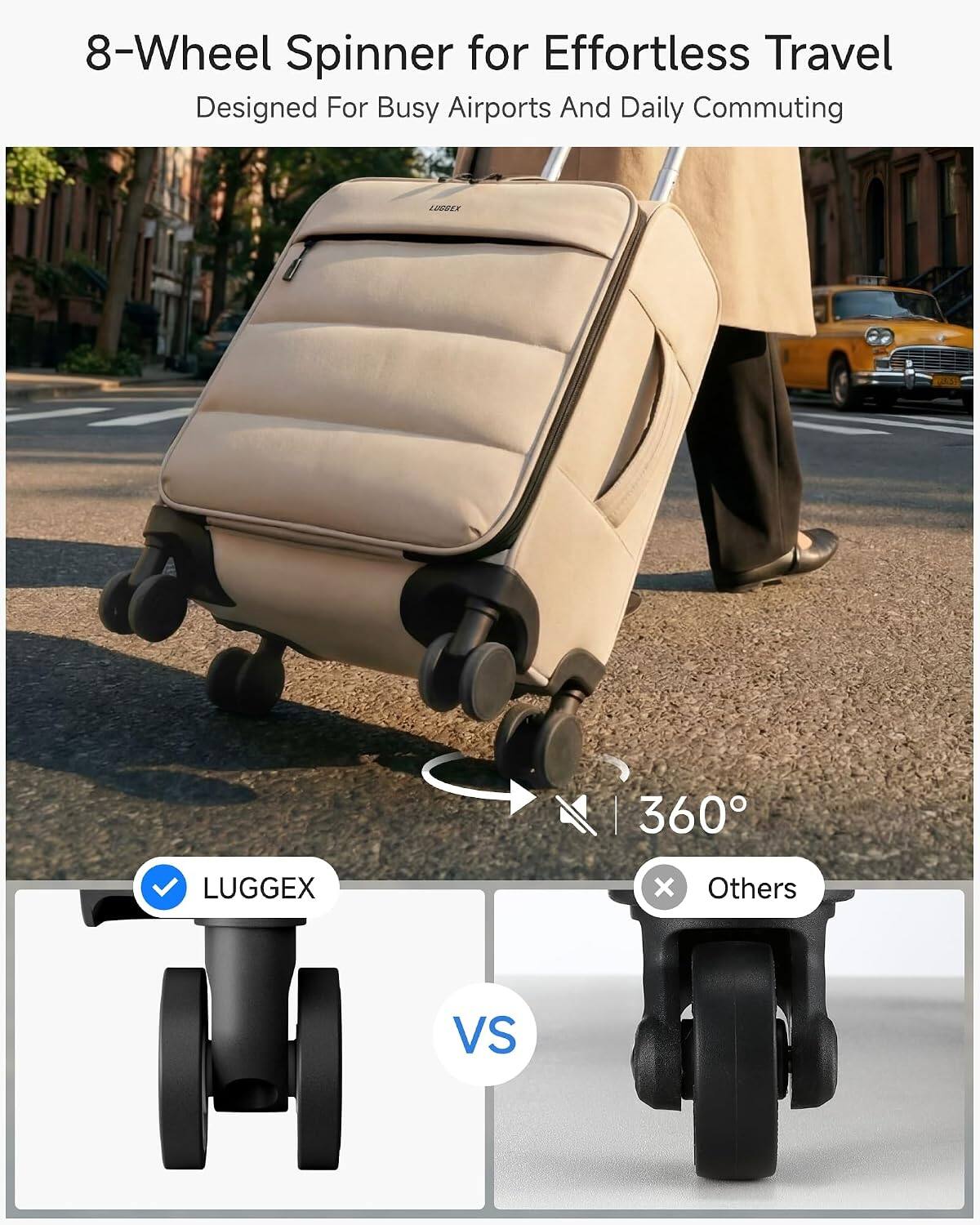 8-Wheel Spinner for Effortless Travel  
Designed For Busy Airports And Daily Commuting  

LUGGEX 360  

LUGGEX vs Others