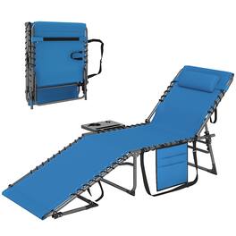 Outsunny - Outdoor Chaise Lounge Chair Tanning Chair with 5-Level Adjustable Back, Side Table, Pillow - Blue