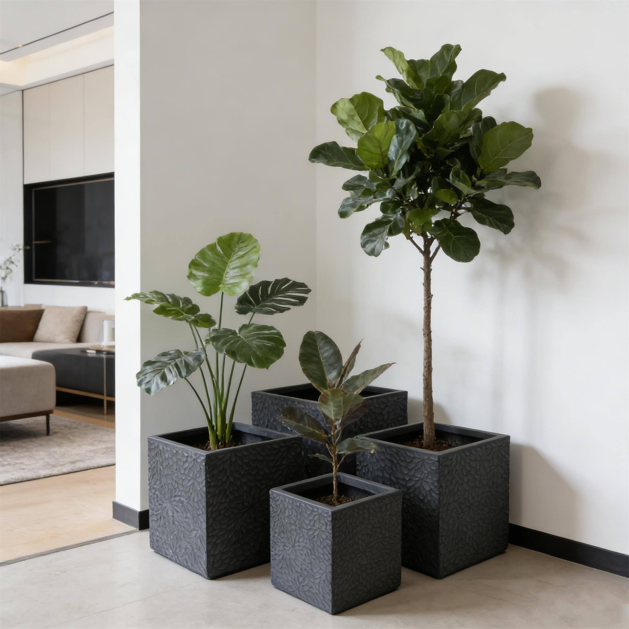 Alt View 3. Boyel Living - 4  Piece Magnesium Oxide Planter Set  Square Grey Flower Pots with Drainage Holes - Gray.