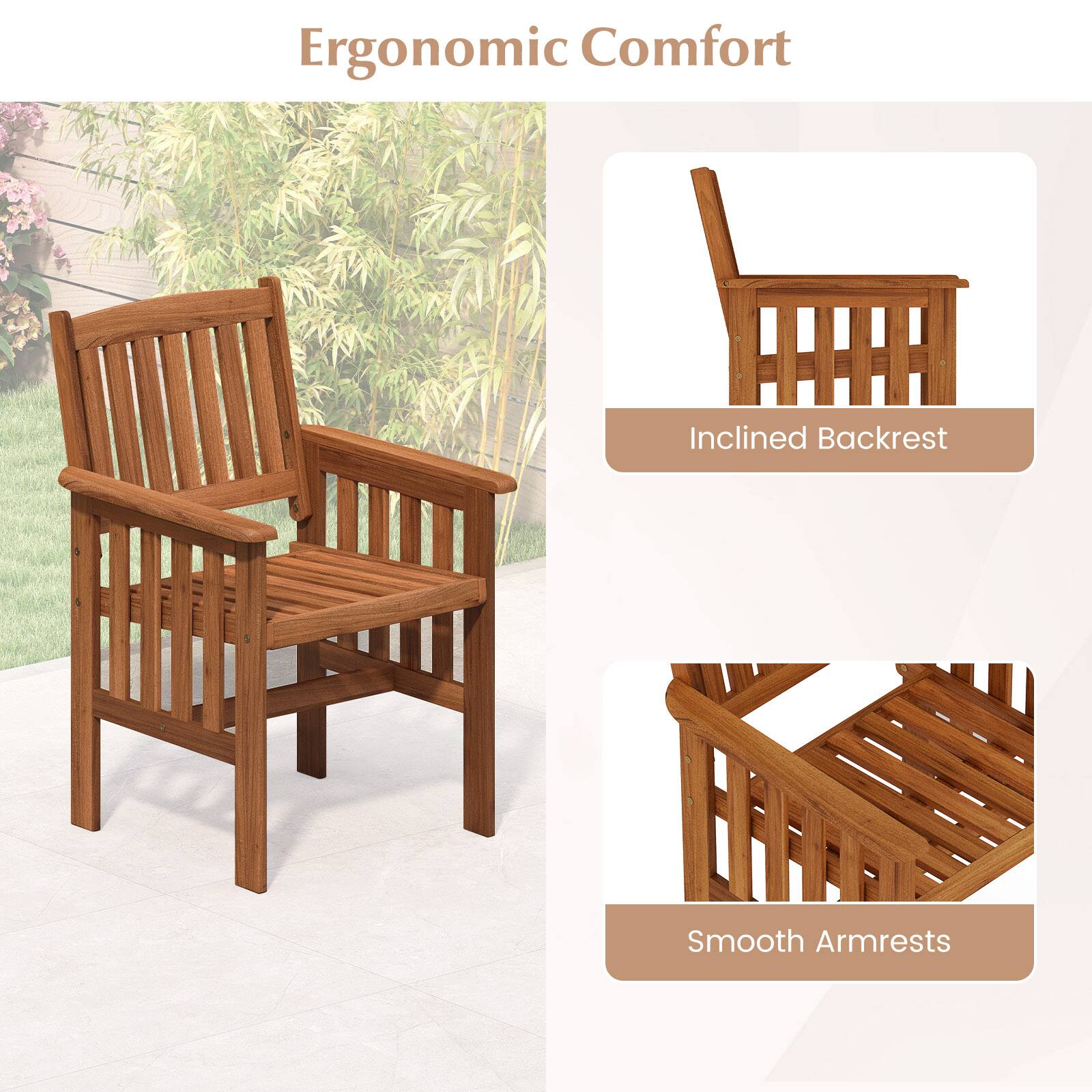 Ergonomic Comfort

- Inclined Backrest
- Smooth Armrests