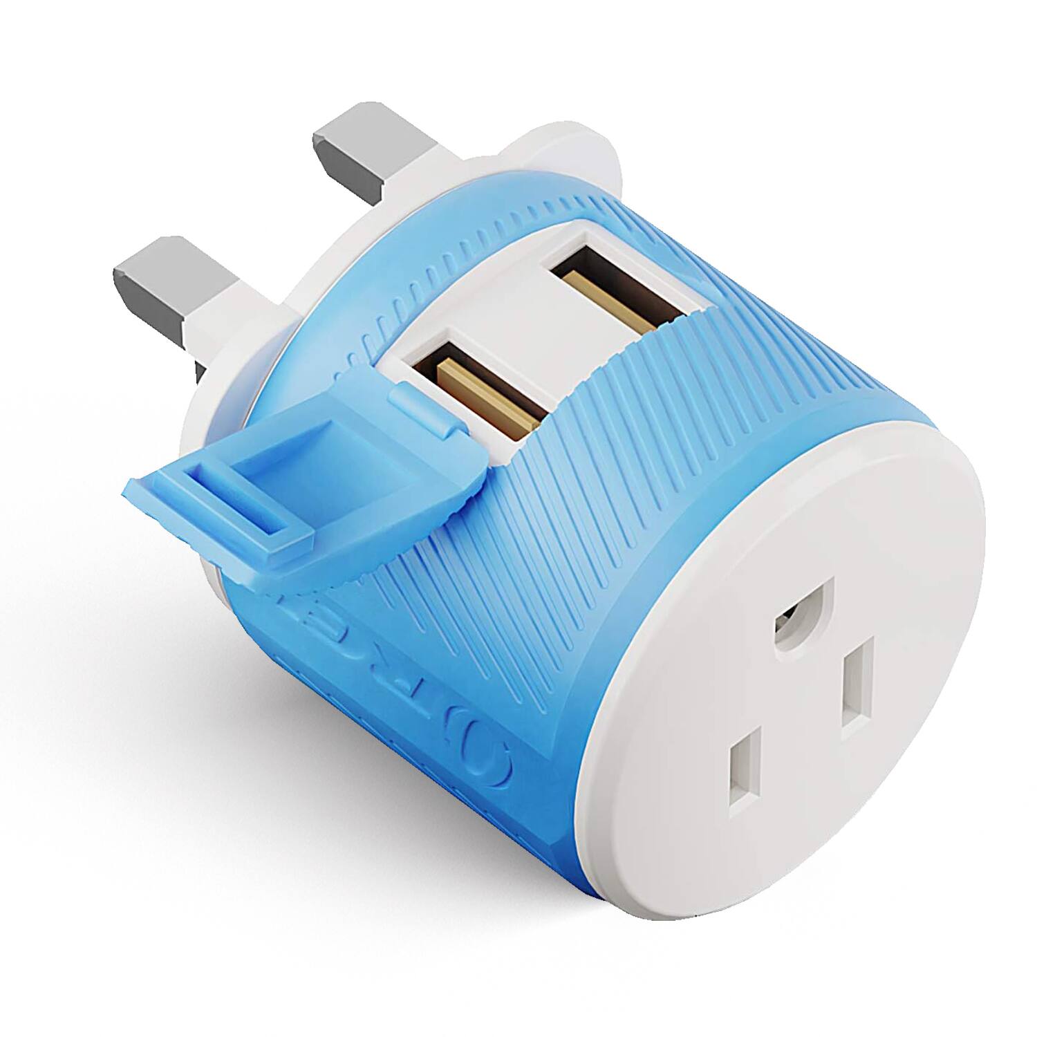 Front. Orei - OREI UK Travel Plug Adapter (Type G) – Dual USB & USA Input – Compact Adapter for England, Ireland, Dubai & More - Blue.