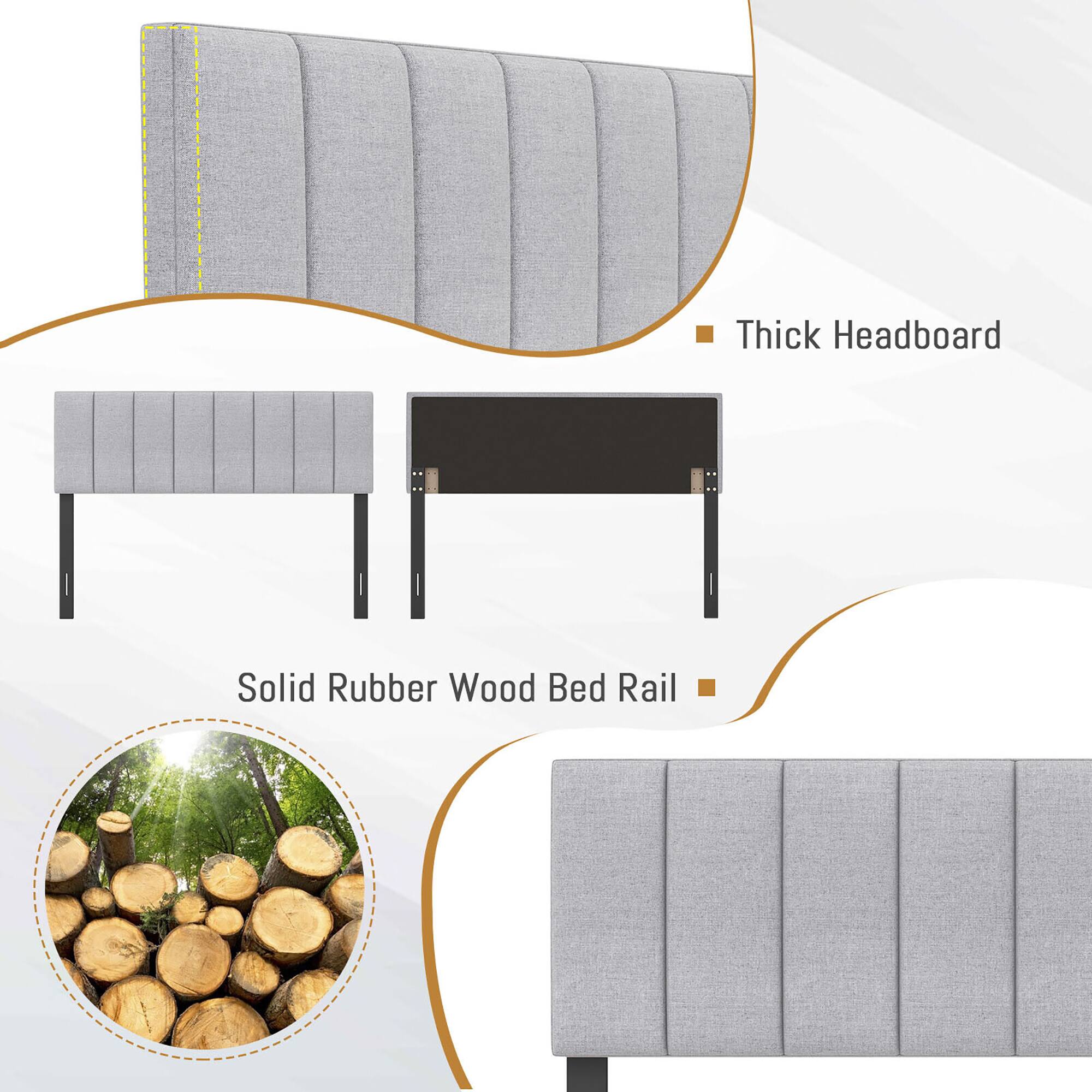 Thick Headboard  
Solid Rubber Wood Bed Rail