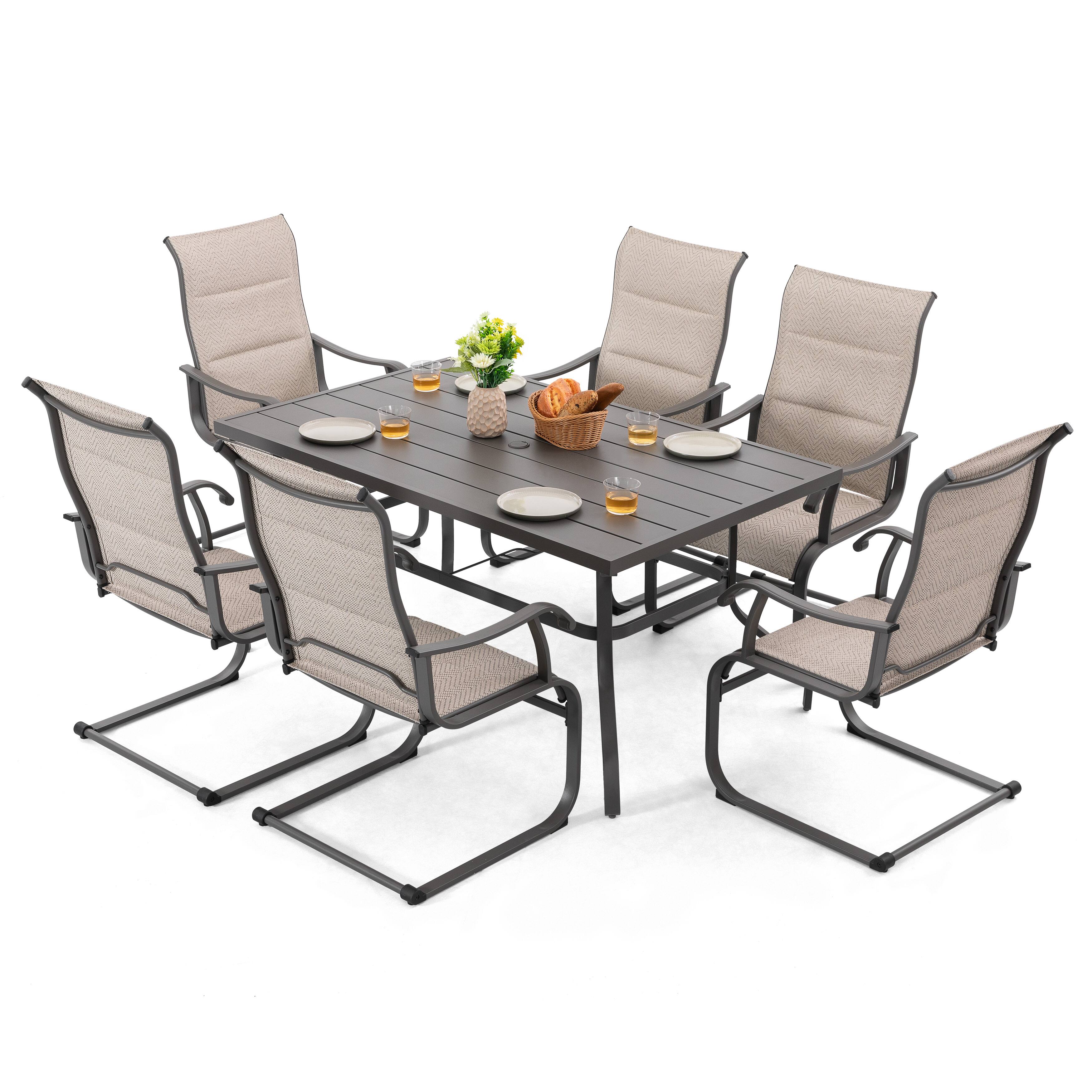 Alt View 7. Nuu Garden - Patio 7-Piece Dining Table Set with Umbrella Hole and Textilene Chairs - Beige and Gray.
