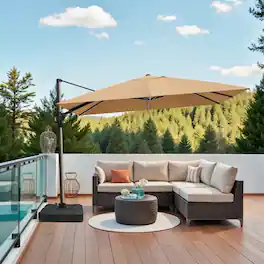 Crestlive Products - 12ft Aluminum Slide-tilt Cantilever Patio Umbrella with 350lbs Wheeled Base - Brown
