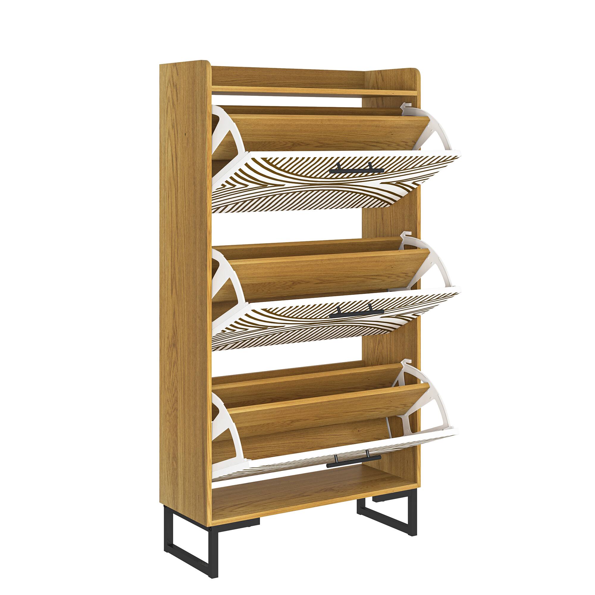 Alt View 4. Spaco - 3 Flip Drawers Shoe Cabinet For Entryway, Slim Hidden Shoe Storage Cabinet, Narrow Shoe Rack Organizer - Brown.