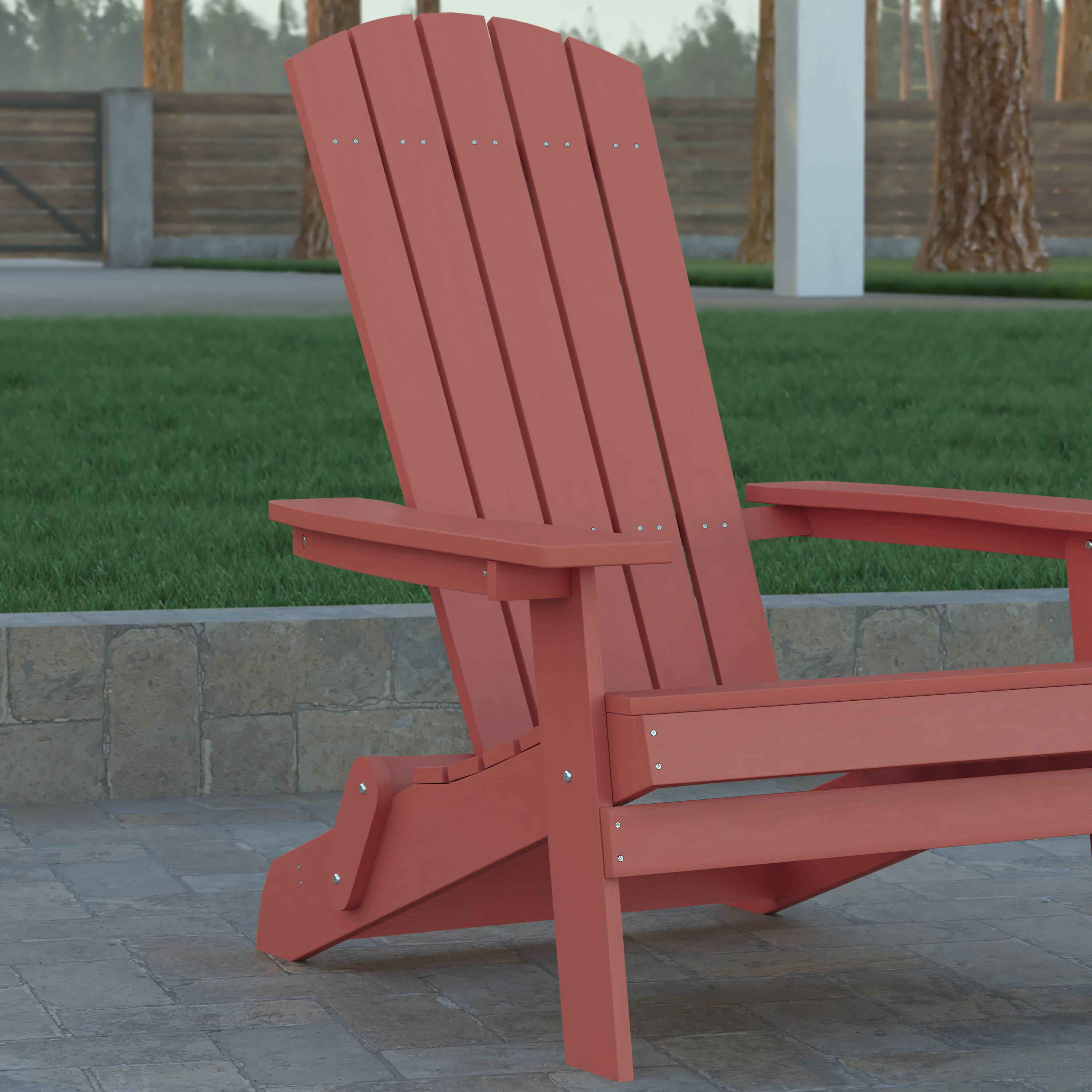 Alt View 4. Emma + Oliver - All-Weather Poly Resin Folding Adirondack Chair - Patio Chair - Red.