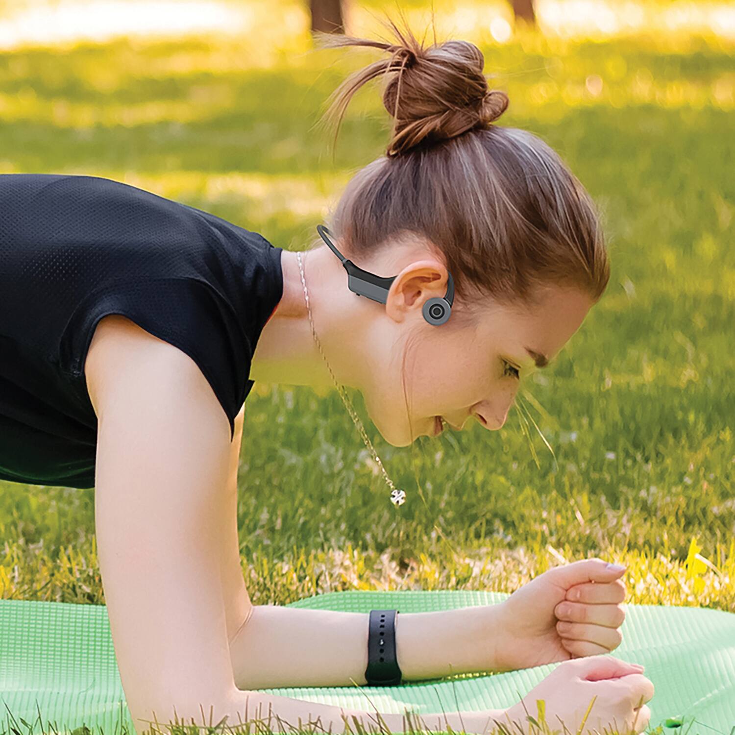 Alt View 4. OPN Sound - Dashlyte Bluetooth® Bone-Conduction LED-Neckband Headphones with Microphone, Black - Black.