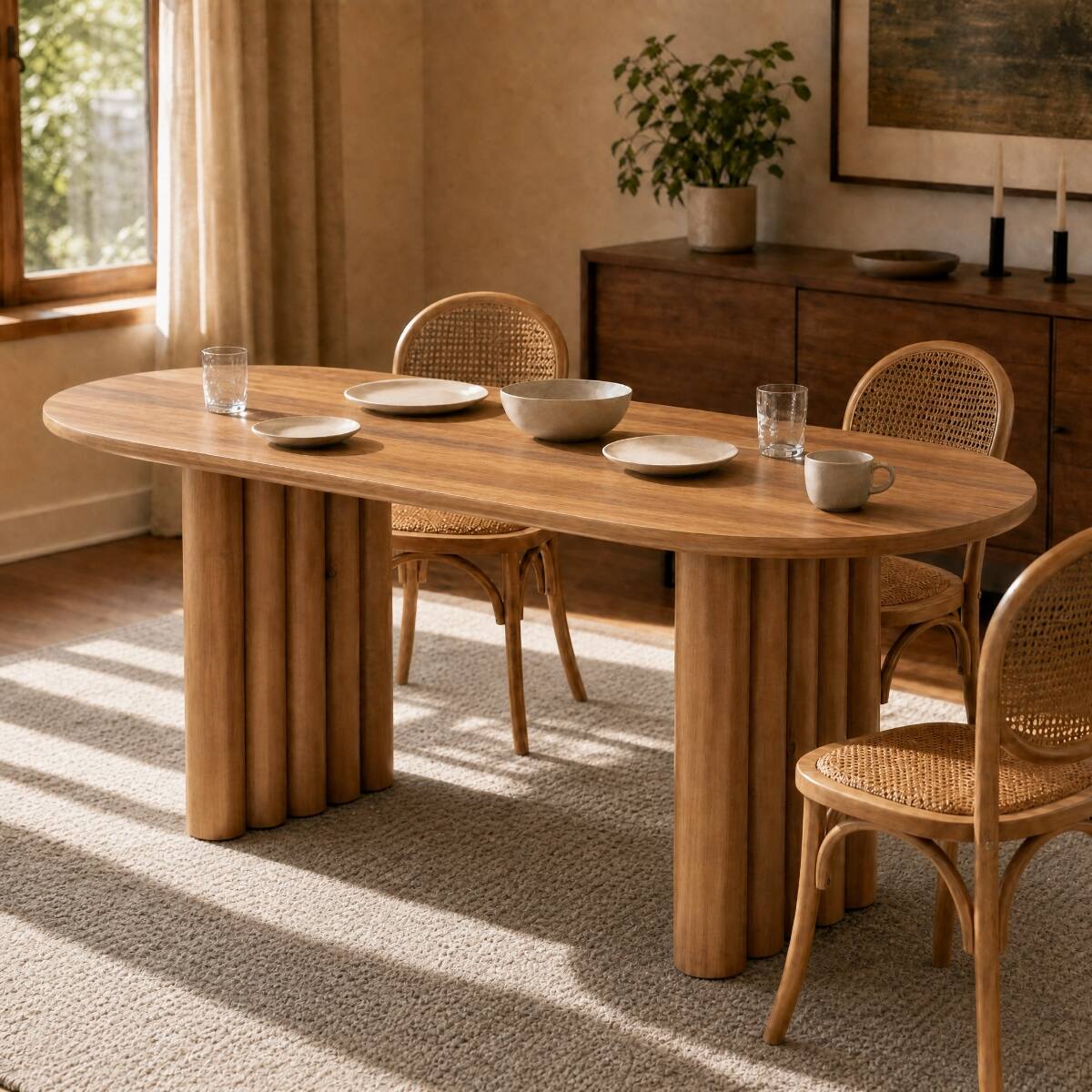 Loheer Modern Oval Dining Table with Cylindrical Legs, MDF, 65 Inch ...