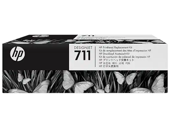 Sure, here is the corrected and grouped text from the image:
---
**hp DESIGNJET 711**
**HP Printhead Replacement Kit**
- Kit de remplacement des têtes d'impression HP
- HP Druckkopf Austausch-Kit
- Kit de sustitución de cabezal de impresión HP
- HP プリンthead 交換キット
- HP 打印头更换包
---