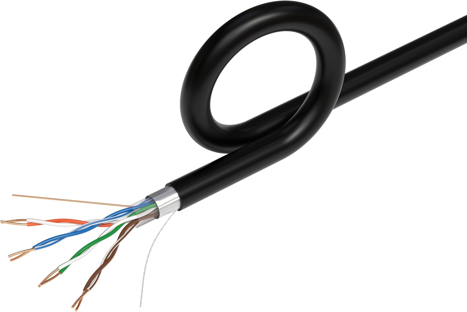 Left. Cables Direct Online - Cat5e Outdoor Direct Burial Ethernet Cable FTP 500ft Bulk Shielded LAN Network Wire 24AWG Waterproof UV Resistant - Black.