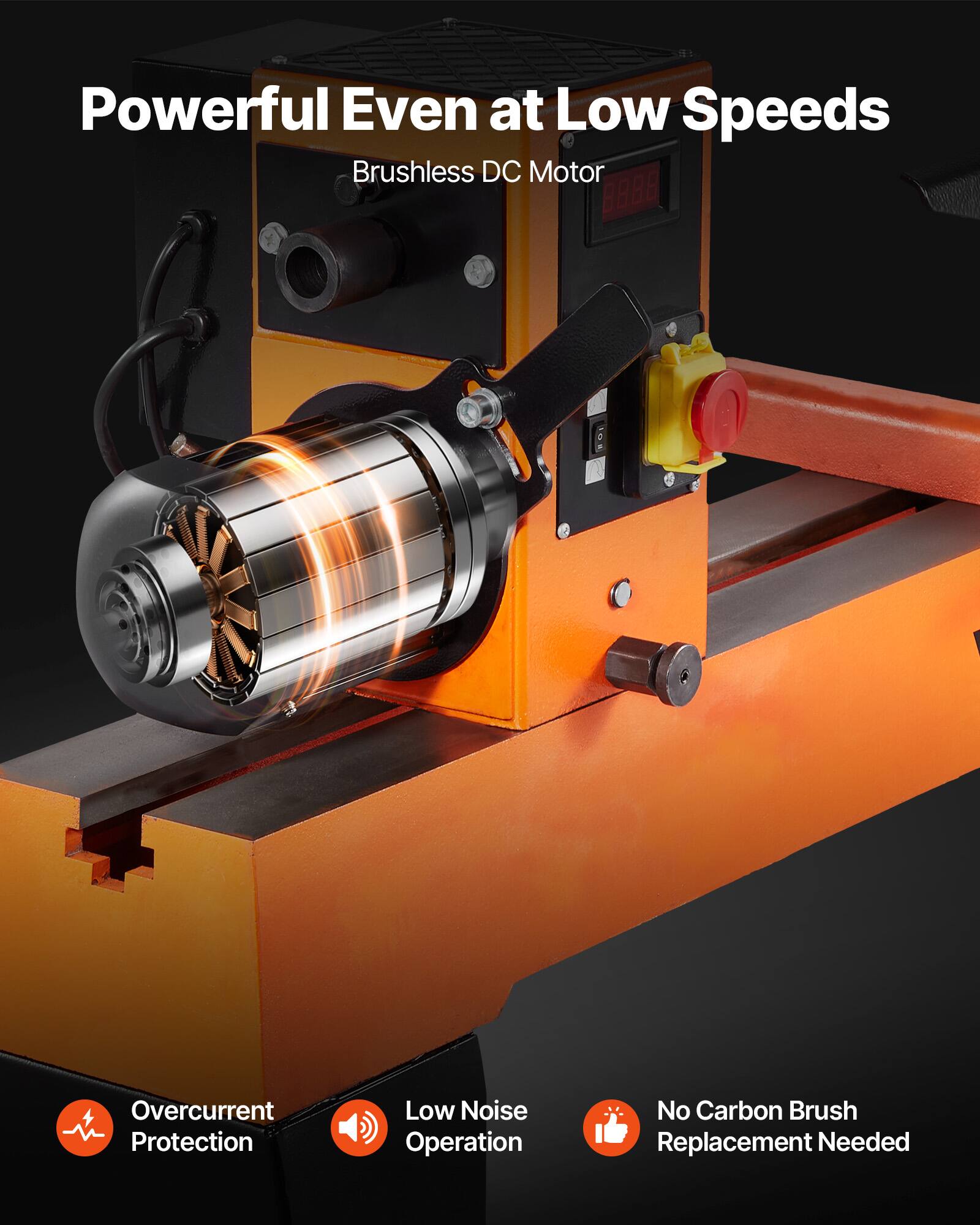 Powerful Even at Low Speeds  
Brushless DC Motor  

Overcurrent Protection  
Low Noise Operation  
No Carbon Brush Replacement Needed