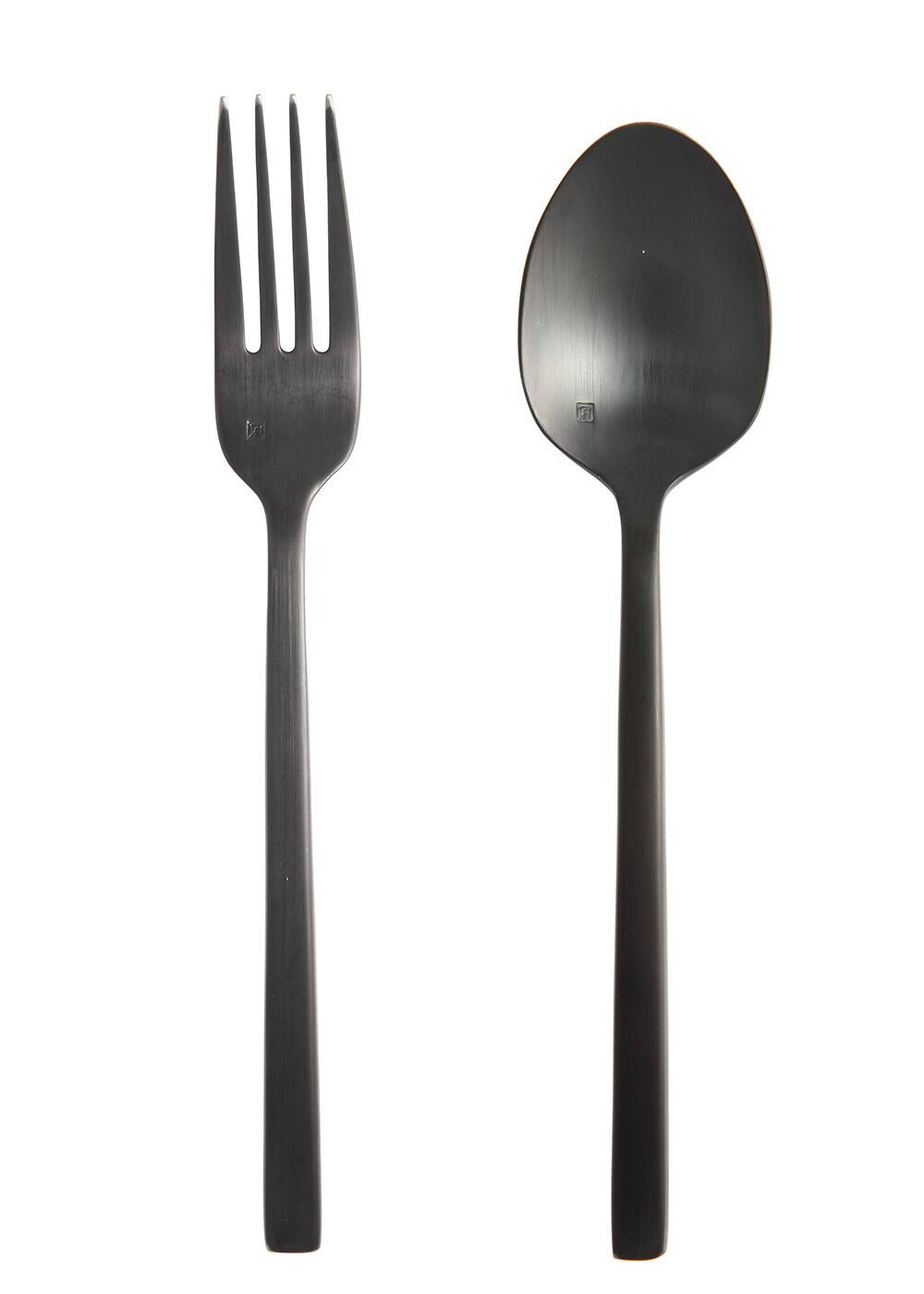 Front. Fortessa - Arezzo 2 Piece Serving Set, Boxed, Brushed Black - Brushed Black.