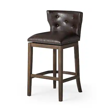 Front. Maven Lane - 31" Hugo Bar Stool in Walnut Finish with Vegan Leather - Walnut.