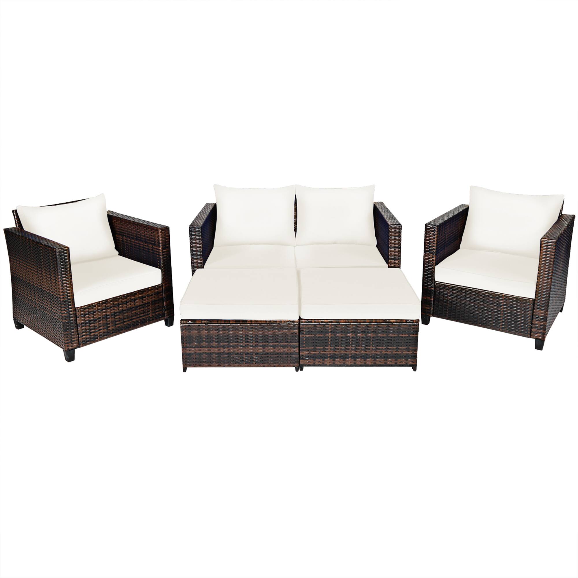 Alt View 9. Gymax - Gymax 5PCS Outdoor Patio Rattan Conversation Sofa Furniture Set w/ White Cushions - White.