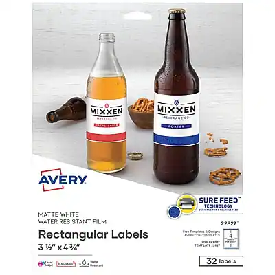 Avery - Sure Feed Laser/Inkjet Durable Print-to-the-Edge Labels, 3.5" x 4.75", Satin 32 Labels/Pack (22827) - White