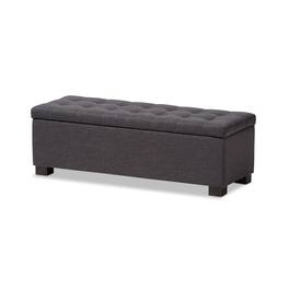 Baxton Studio - Roanoke Modern and Contemporary Fabric Upholstered Grid-Tufting Storage Ottoman Bench - Dark Gray