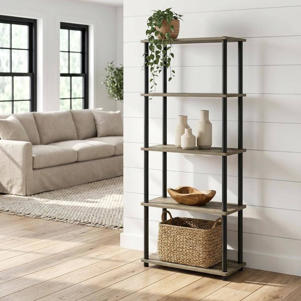 Angle. FurniFact - Engineered Wood Bookcase with Durable Construction for Home Storage - French Oak/Black.