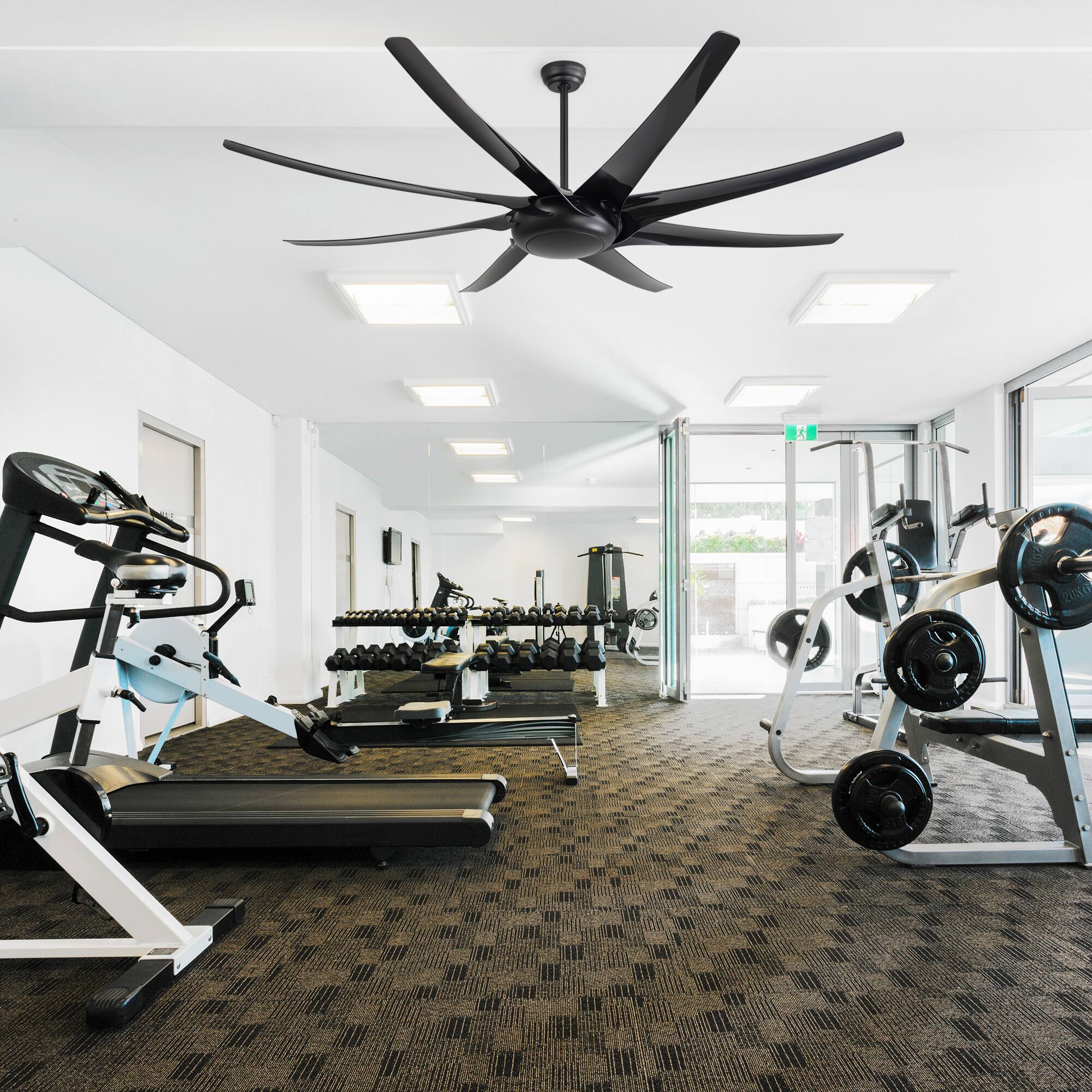 Alt View 5. Breezary - 84/100-Inch Ceiling Fan with 8 ABS Blades, DC Motor, 6-Speed Remote, Multi-Size Downrods, Versatile Commercial - 84-in Black.