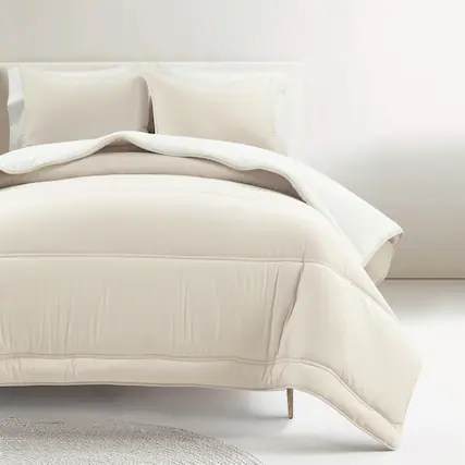 Front. Hivvago - Twin/XL Soft Lightweight Reversible Quilted Comforter Set in White/Beige - White/Beige.