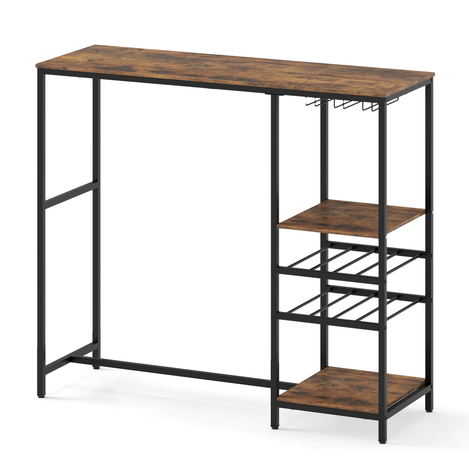 Alt View 9. Costway - Costway 48" Long Bar Table with Storage Shelves Wine Racks & Stemware Holders for Kitchen - Brown.
