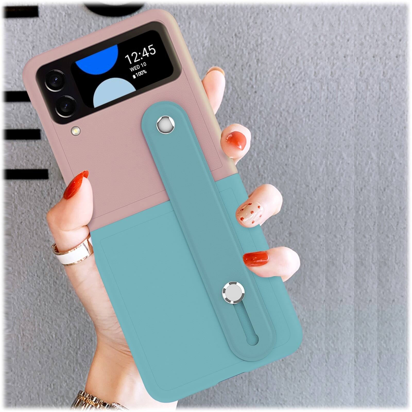 Alt View 15. SaharaCase - FingerGrip Series Case with Strap for Samsung Galaxy Z Flip4 - Pink/Ice Blue.