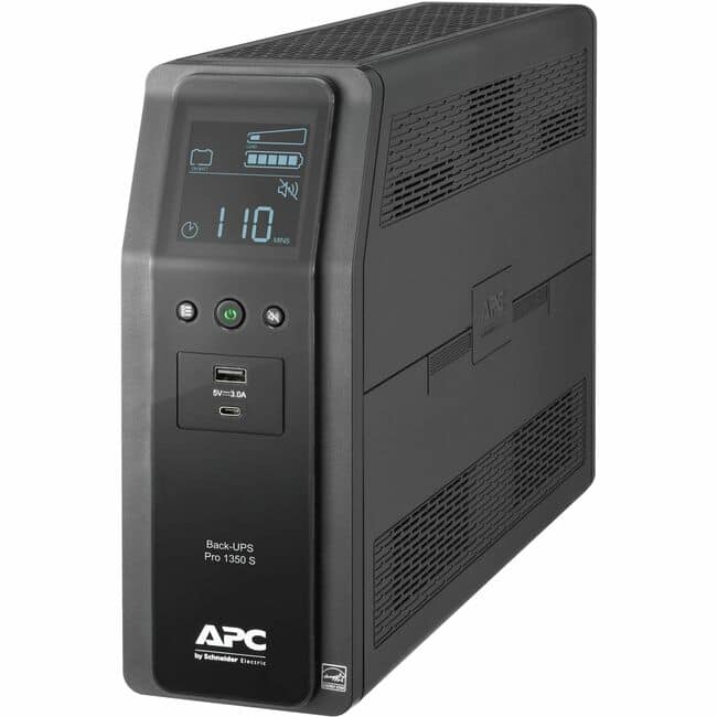 APC - Back-UPS Pro, 1350VA/810W, Tower, 120V, 10x NEMA 5-15R outlets, Sine Wave, AVR, USB Type A + C ports, LCD, User - Black