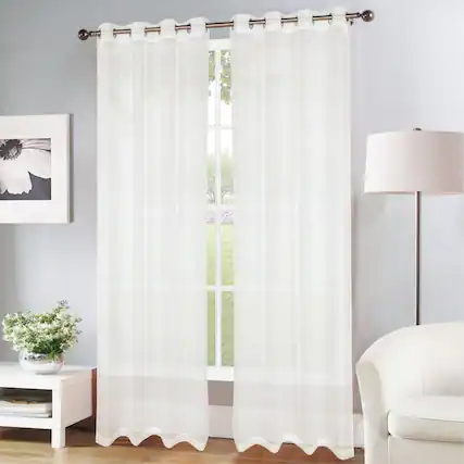 Front. RT Designers Collection - Olivia Gray Erica Doily Stripe Grommet Panel Pair - 54x90" Beige - beige.