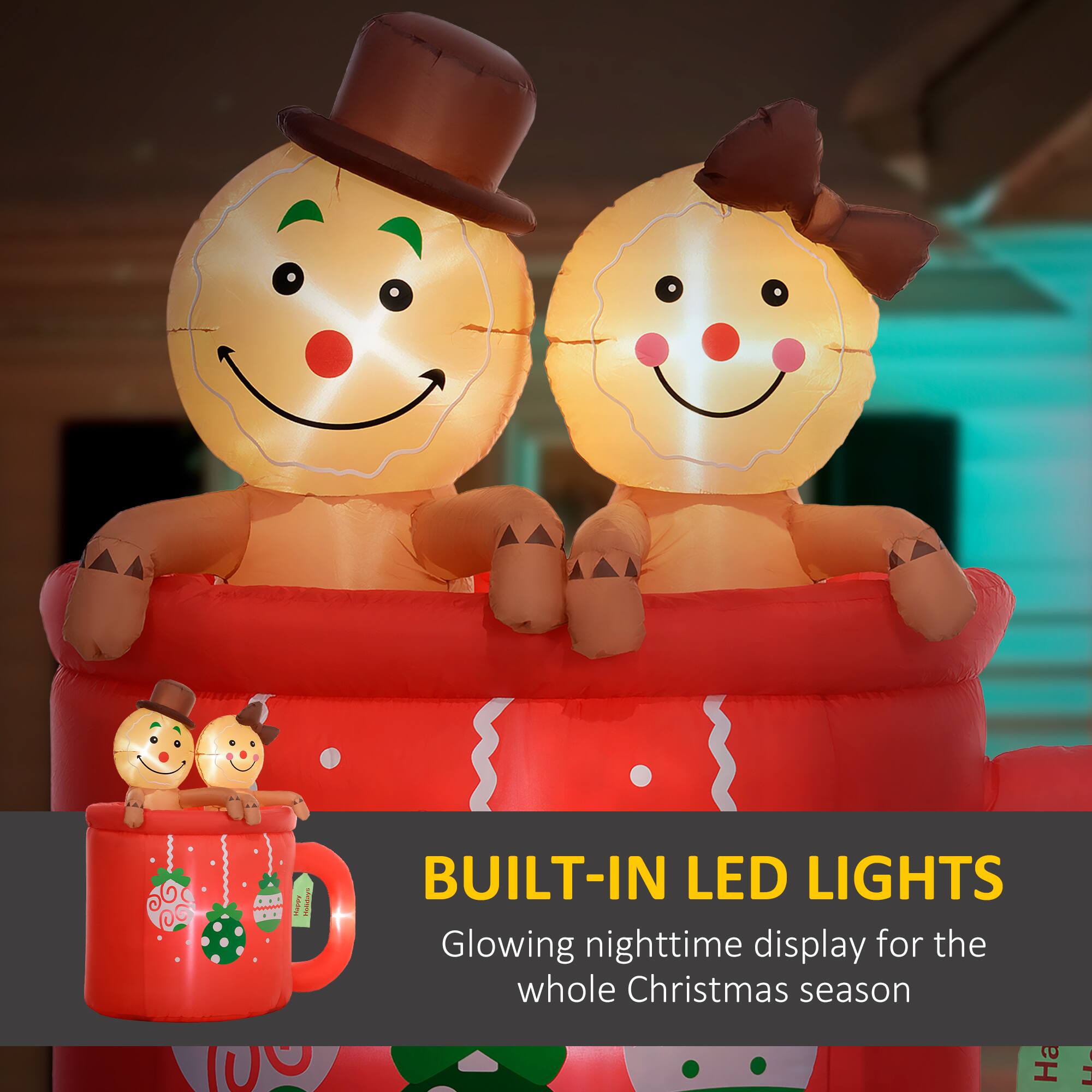 I | BUILT-IN LED LIGHTS: Glowing nighttime display for the whole Christmas season.