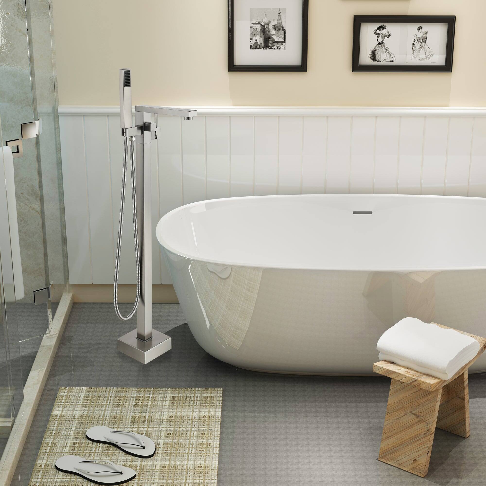 Alt View 3. Boyel Living - Single-Handle Floor Mount Freestanding Tub Faucet with Hand Shower and Water Supply Lines in. Brushed Nickel - Brushed Nickel.