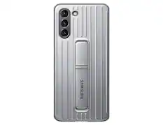 Front. Samsung - Samsung Rugged Protective Cover for Galaxy S21 | Color: Silver - sliver.