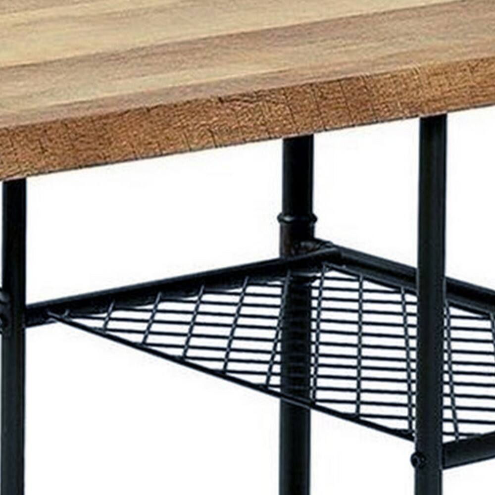 Left. Manhattan Lane - 47 Inch Writing Desk, Industrial Caster Wheel, Black Metal, Brown Wood - Black, Brown.