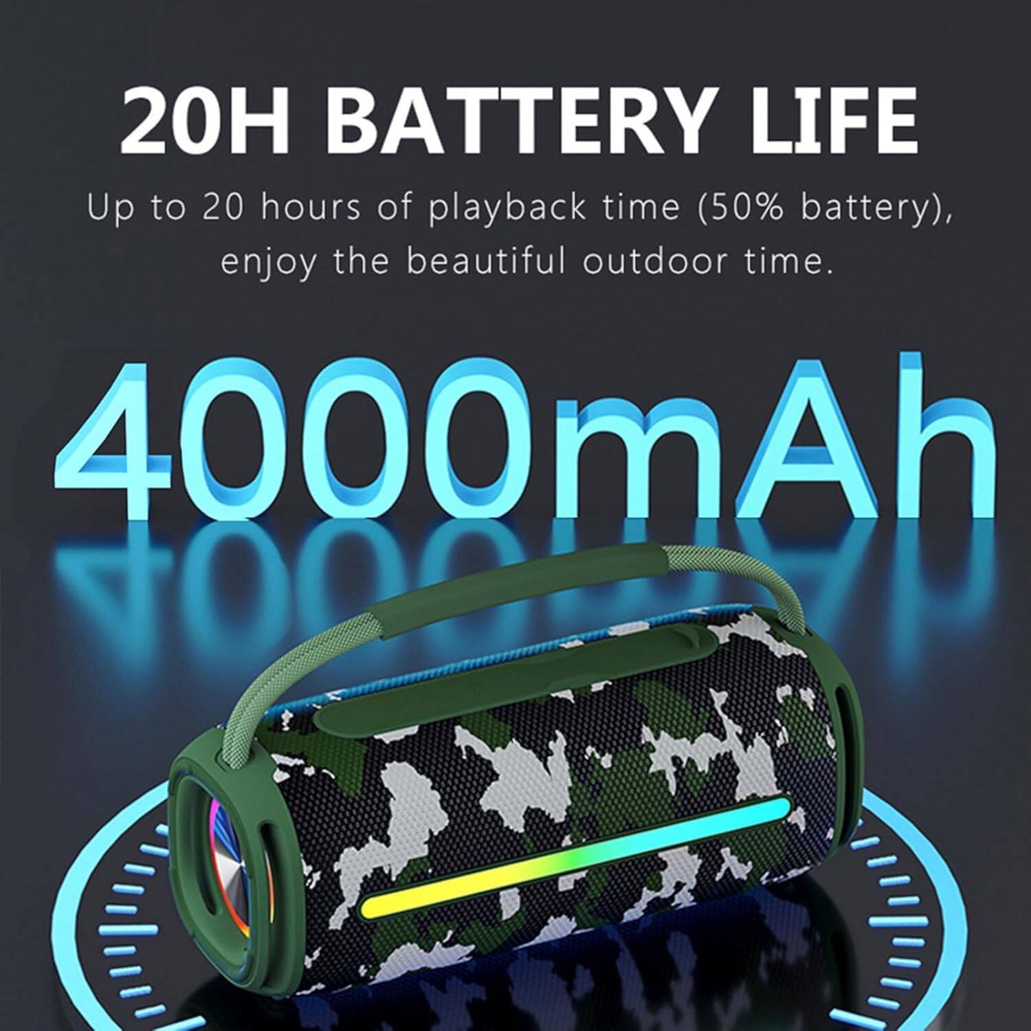 20H BATTERY LIFE  
Up to 20 hours of playback time (50% battery), enjoy the beautiful outdoor time.  

4000mAh