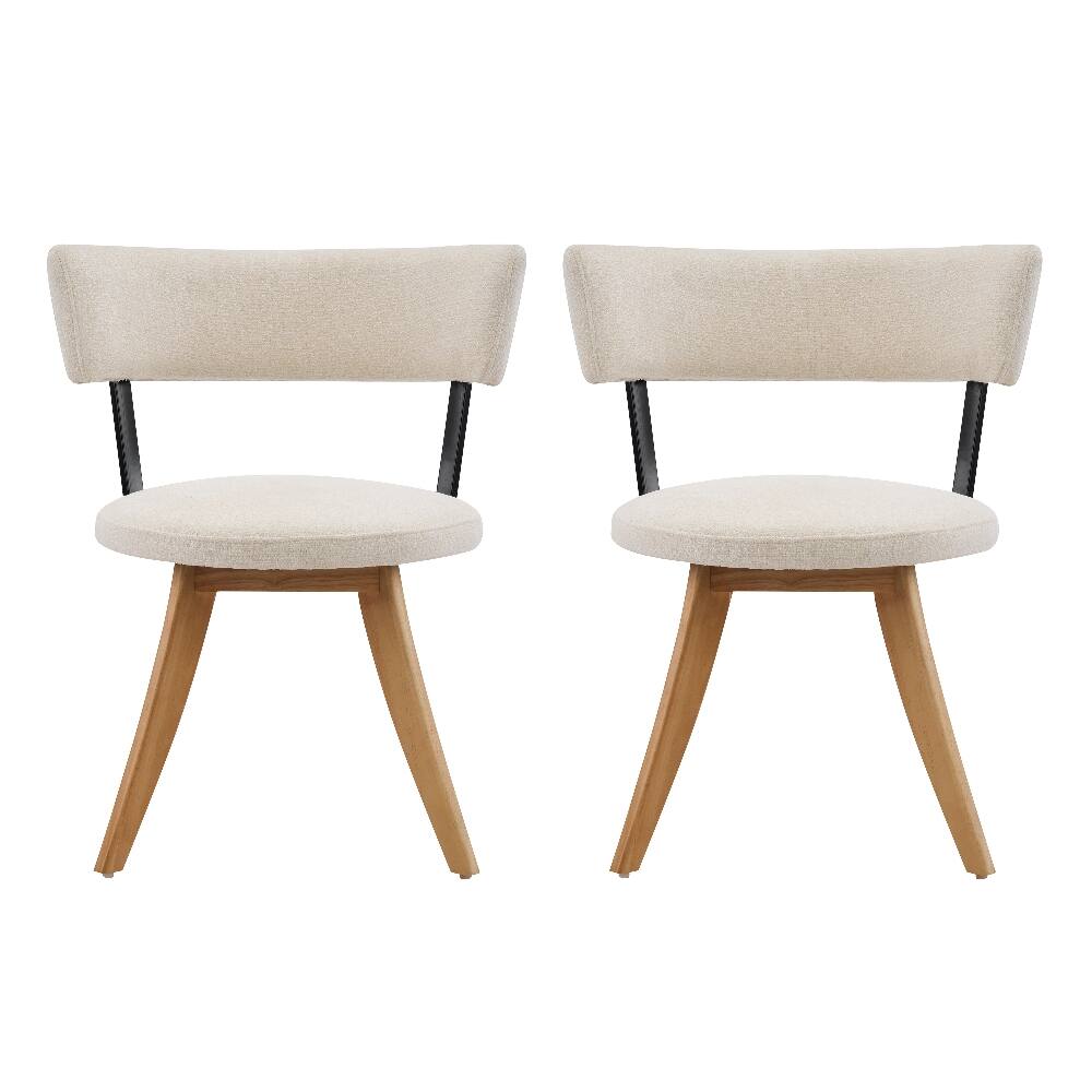 Alt View 1. Loheer - Loheer Upholstered Dining Chairs Set of 2 White Fabric Curved Back Rubber Wood Base - White.