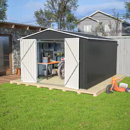 APRILSOUL - Galvanized Steel Outdoor Shed 113x141x79 Lockable Ventilated Multi Purpose Storage - Black