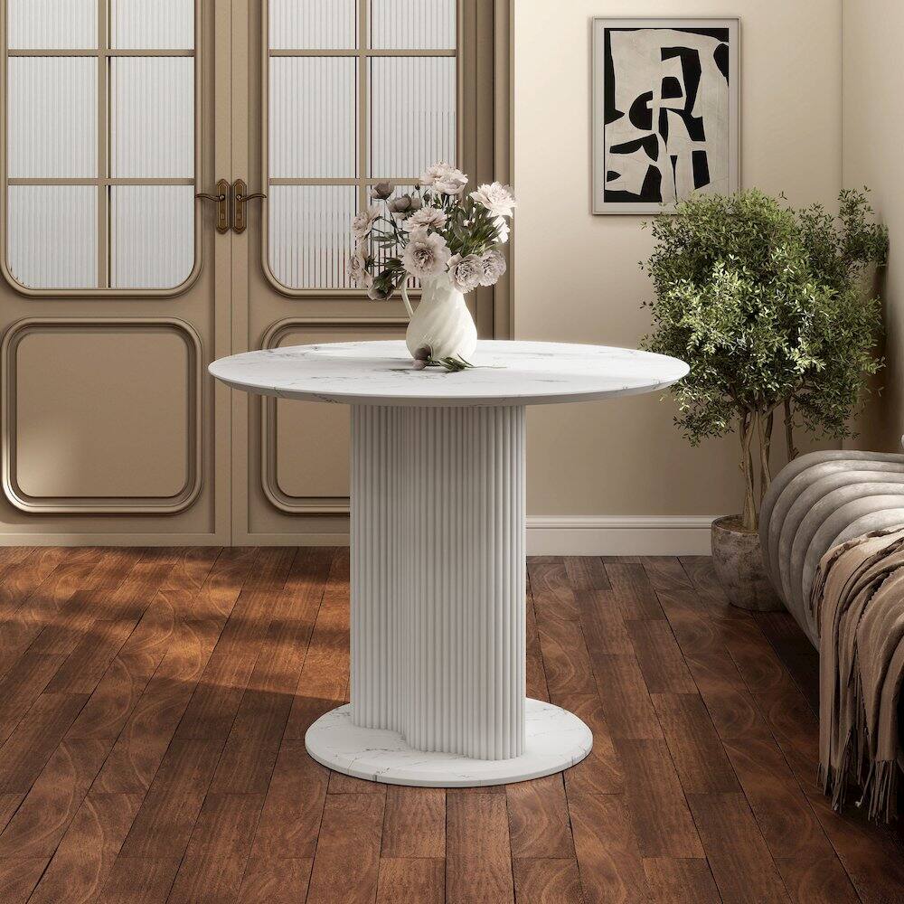 Alt View 4. Furniture of America - Elara Iron Base Pedestal Round Dining Table - White.