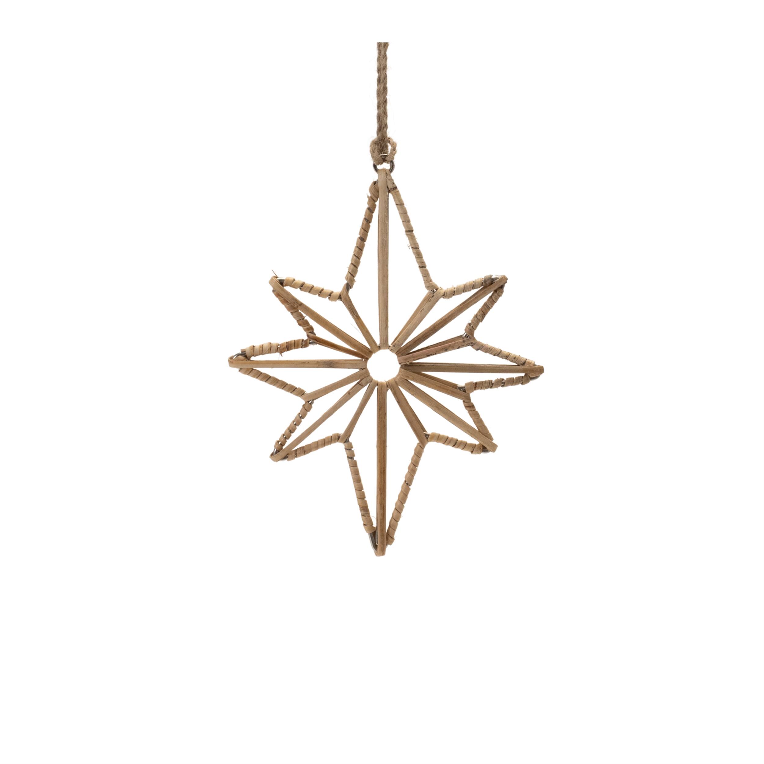 Back. BreeBe - Rattan Wrapped Metal Star Ornament (Set of 12) - Beige.